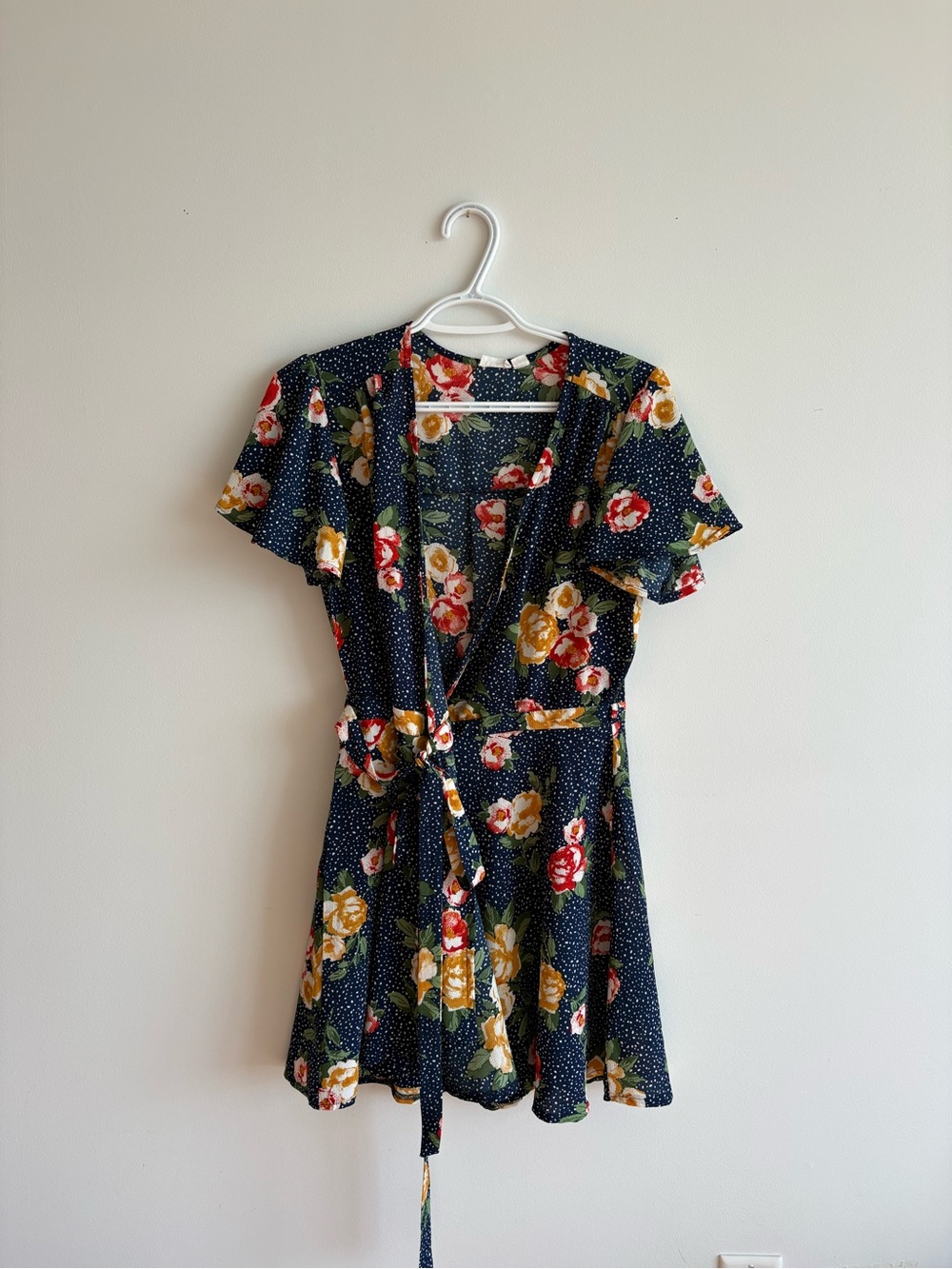 Navy Floral Wrap Dress with Flowers